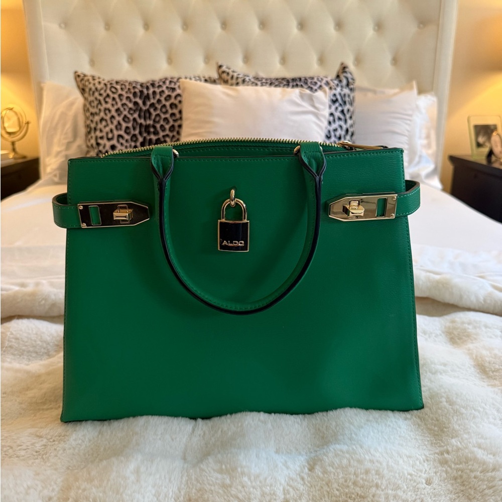 ALDO Structured Green Satchel with Lock Accent
